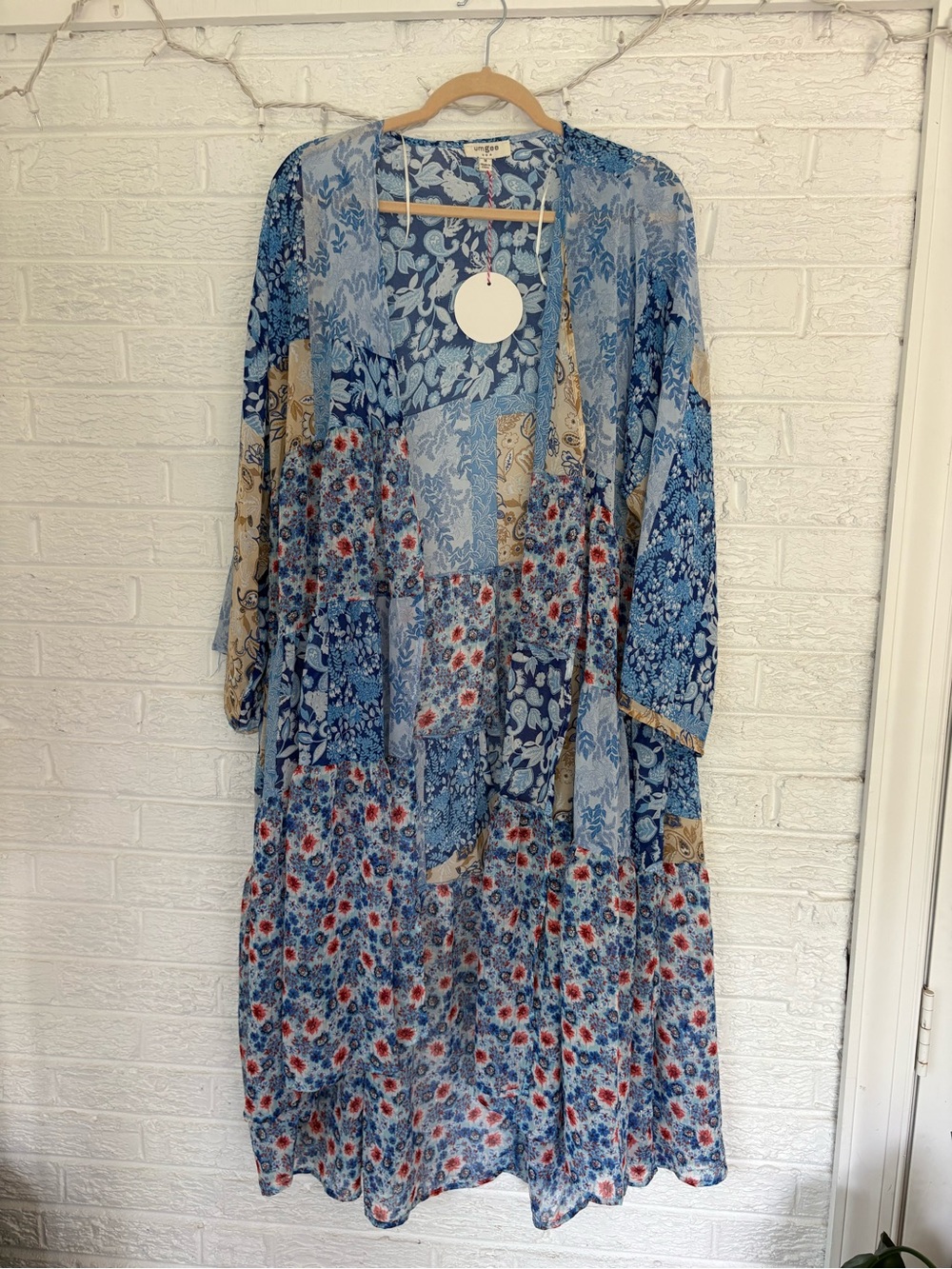 Umgee Blue Floral Patchwork 3/4 sleeve Kimono - Picture 4 of 8